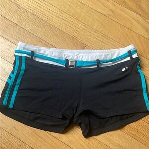 Bebe sport Black and Teal Athletic Shorts with Stretchy Performance Fabric